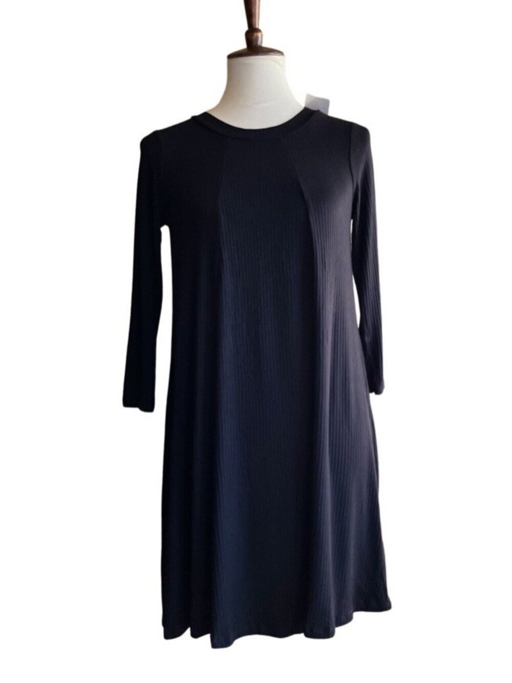 Lush Leah Shift Dress Small Black Paisley Pleated 3/4 Sleeve - Picture 3 of 12